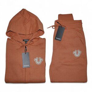NEW True Religion Men 2 Piece Sweatsuit Fleece Tracksuit Hoodie Joggers Mandarin